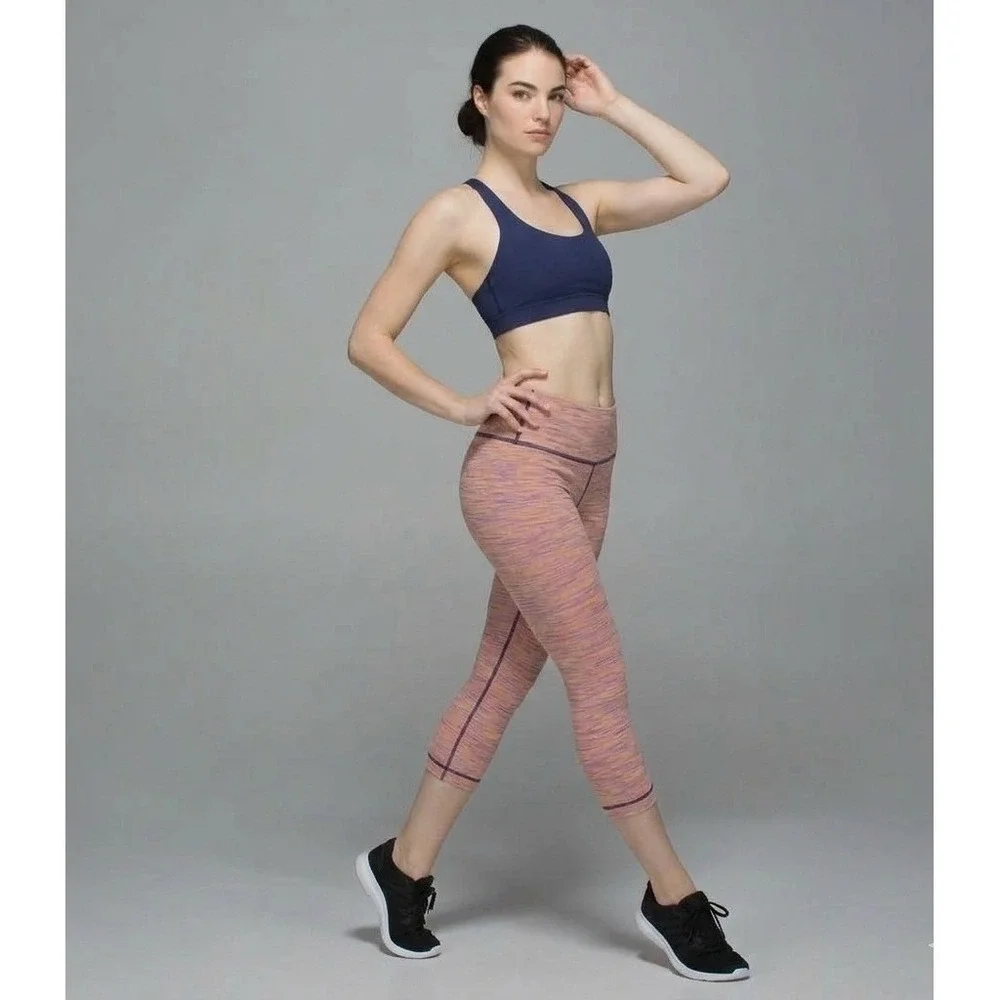 Lululemon Wunder Under‎ Crop Leggings Space Dye Pink Orange Purple Size 4